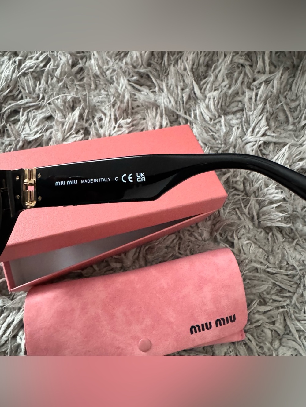 Miu Miu Black Cat-Eye Sunglasses with Gold Logo Temples - Picture 4 of 7